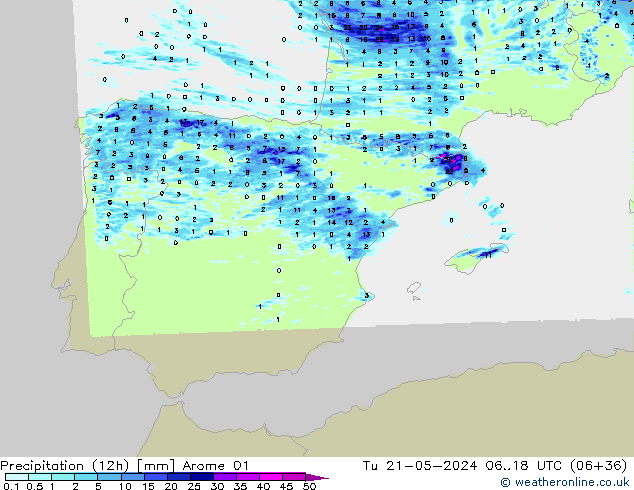 Yağış (12h) Arome 01 Sa 21.05.2024 18 UTC