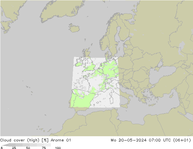vysoký oblak Arome 01 Po 20.05.2024 07 UTC