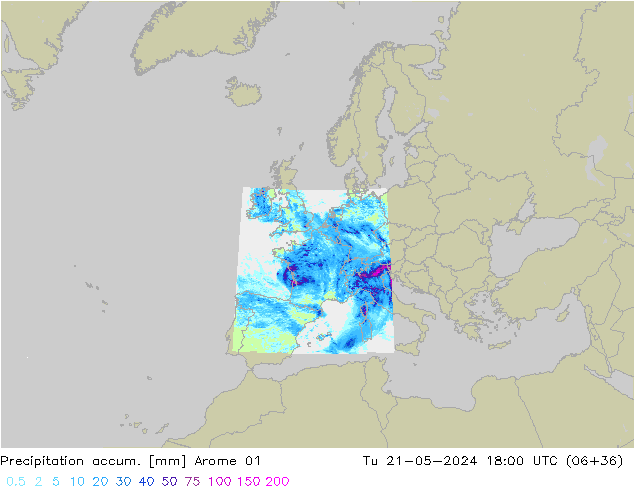 Precipitation accum. Arome 01 mar 21.05.2024 18 UTC