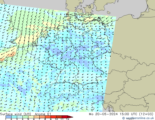 Surface wind (bft) Arome 01 Mo 20.05.2024 15 UTC