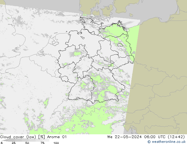 Bewolking (Laag) Arome 01 wo 22.05.2024 06 UTC