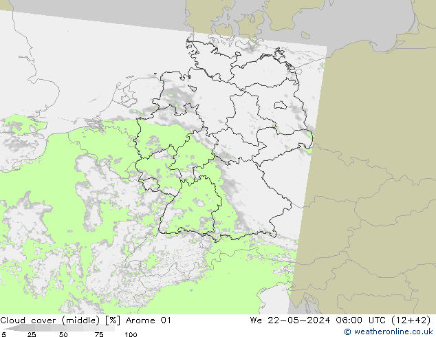 Nubi medie Arome 01 mer 22.05.2024 06 UTC