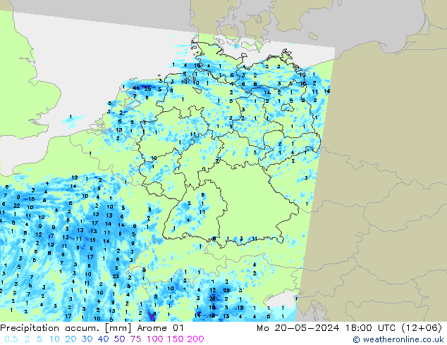 Precipitation accum. Arome 01  20.05.2024 18 UTC