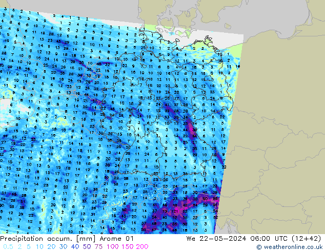 Precipitation accum. Arome 01 mer 22.05.2024 06 UTC