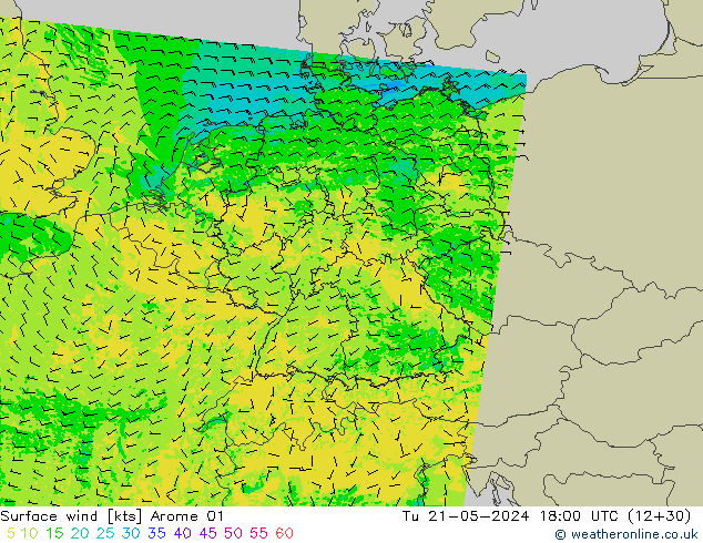 Wind 10 m Arome 01 di 21.05.2024 18 UTC