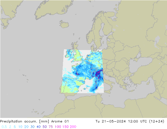 Precipitation accum. Arome 01 Ter 21.05.2024 12 UTC
