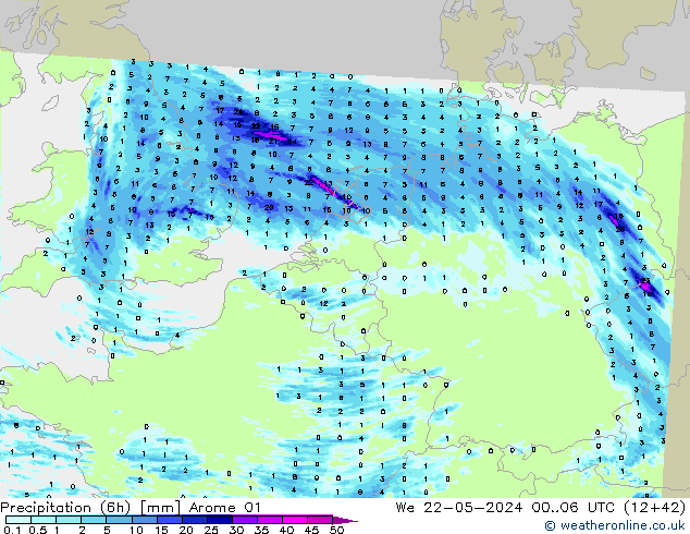 Precipitazione (6h) Arome 01 mer 22.05.2024 06 UTC