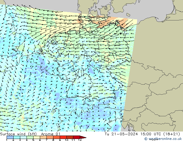  10 m (bft) Arome 01  21.05.2024 15 UTC