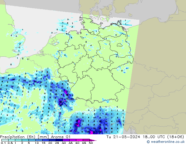 Yağış (6h) Arome 01 Sa 21.05.2024 00 UTC