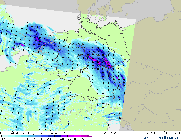 Precipitation (6h) Arome 01 St 22.05.2024 00 UTC