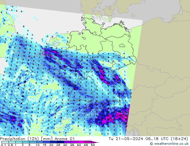 Precipitazione (12h) Arome 01 mar 21.05.2024 18 UTC