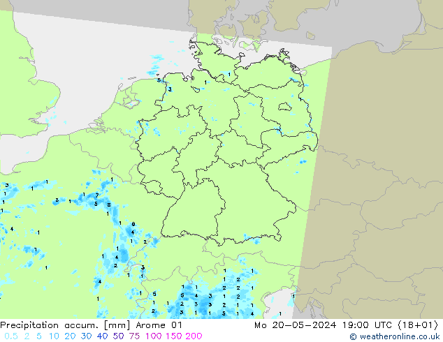 Precipitation accum. Arome 01  20.05.2024 19 UTC