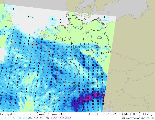 Precipitation accum. Arome 01  21.05.2024 18 UTC