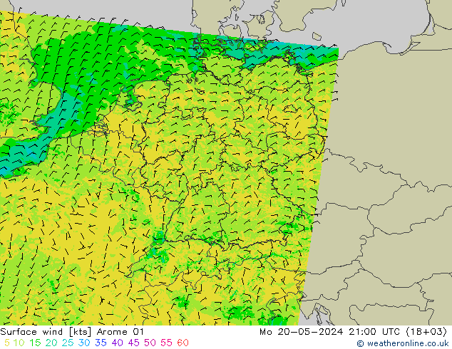 Surface wind Arome 01 Po 20.05.2024 21 UTC
