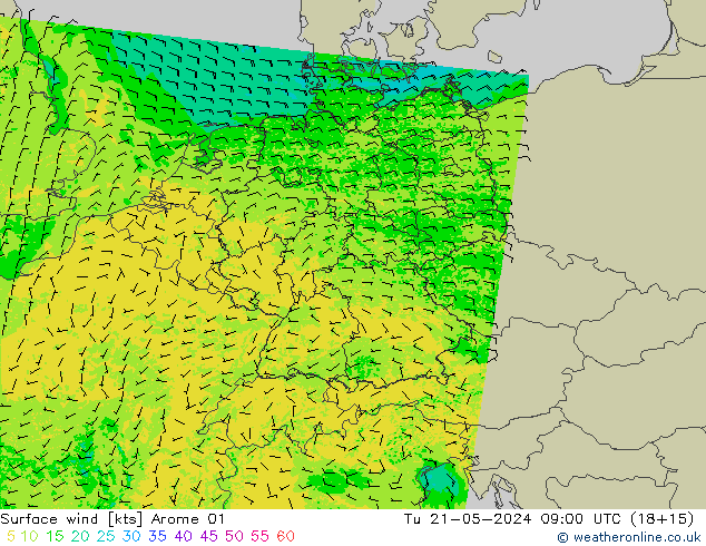 Surface wind Arome 01 Tu 21.05.2024 09 UTC