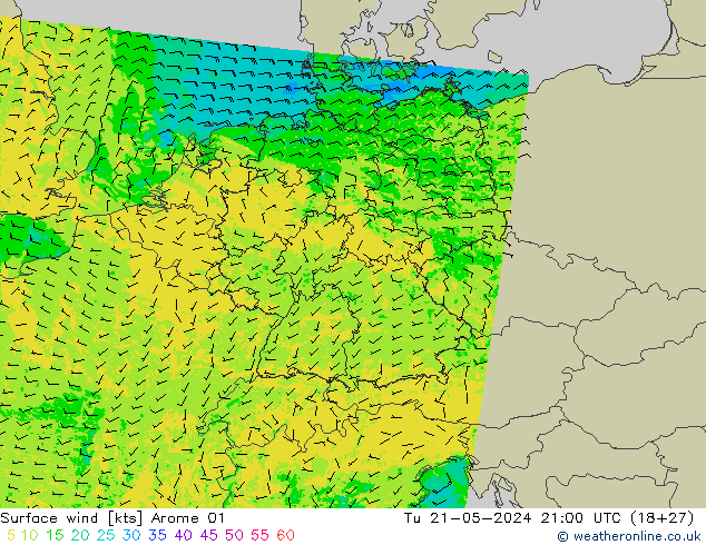 Wind 10 m Arome 01 di 21.05.2024 21 UTC