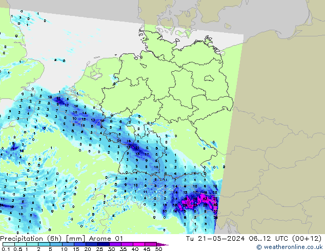 Yağış (6h) Arome 01 Sa 21.05.2024 12 UTC