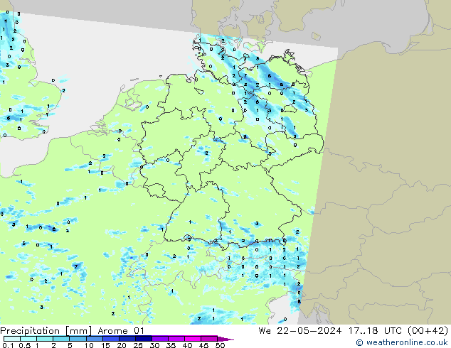 Niederschlag Arome 01 Mi 22.05.2024 18 UTC