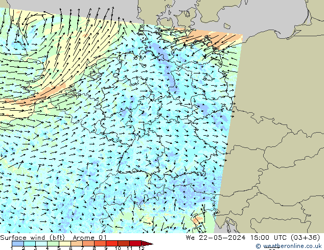Rüzgar 10 m (bft) Arome 01 Çar 22.05.2024 15 UTC