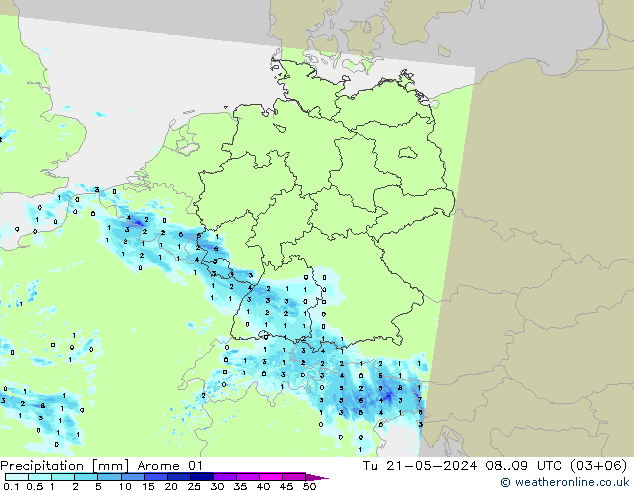 降水 Arome 01 星期二 21.05.2024 09 UTC