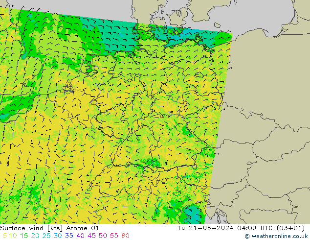 Surface wind Arome 01 Tu 21.05.2024 04 UTC