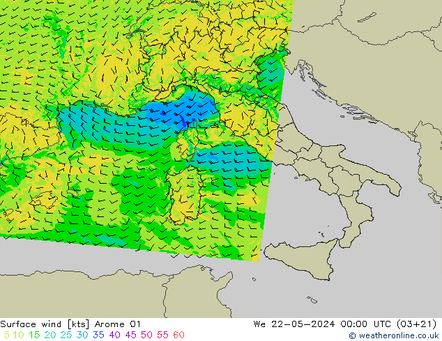 Surface wind Arome 01 We 22.05.2024 00 UTC