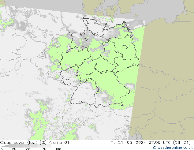 Bewolking (Laag) Arome 01 di 21.05.2024 07 UTC