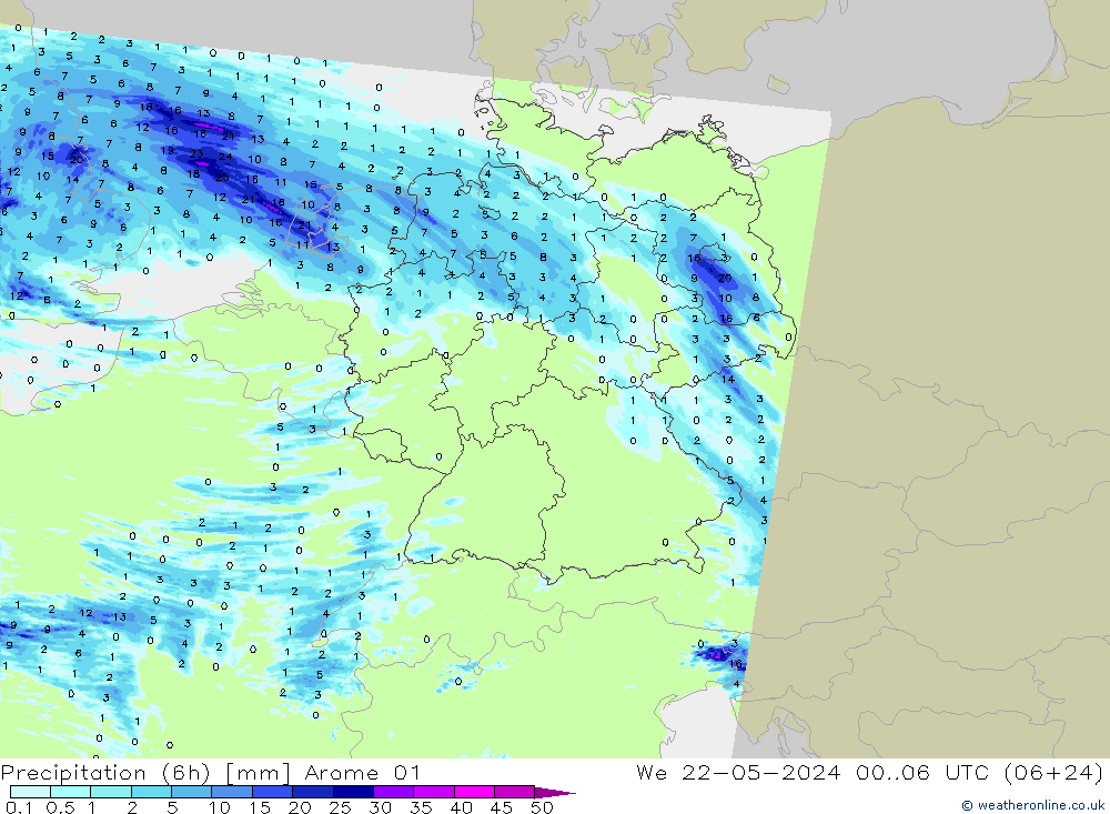 Yağış (6h) Arome 01 Çar 22.05.2024 06 UTC