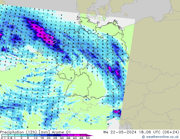 Precipitation (12h) Arome 01 St 22.05.2024 06 UTC