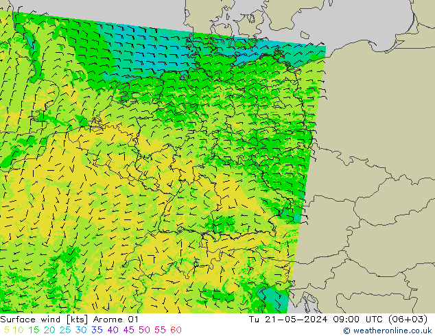Bodenwind Arome 01 Di 21.05.2024 09 UTC