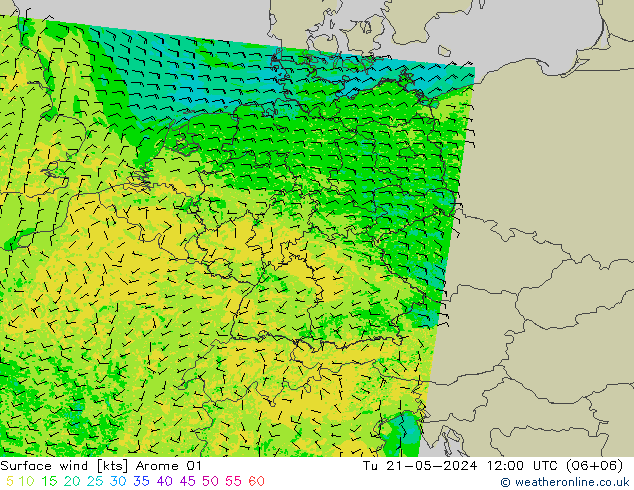 Surface wind Arome 01 Tu 21.05.2024 12 UTC