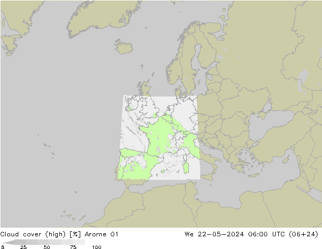 Nuages (élevé) Arome 01 mer 22.05.2024 06 UTC