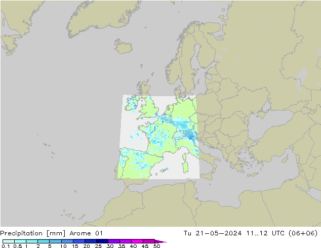 Niederschlag Arome 01 Di 21.05.2024 12 UTC