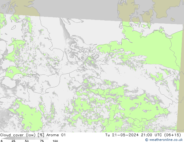 nízká oblaka Arome 01 Út 21.05.2024 21 UTC