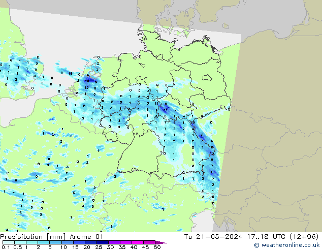 降水 Arome 01 星期二 21.05.2024 18 UTC