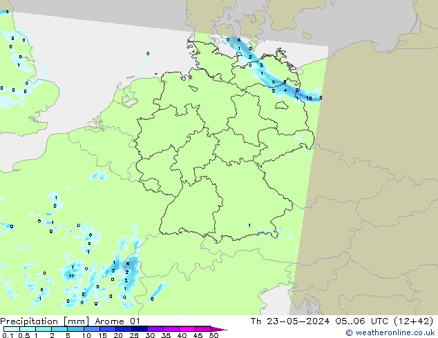 Neerslag Arome 01 do 23.05.2024 06 UTC