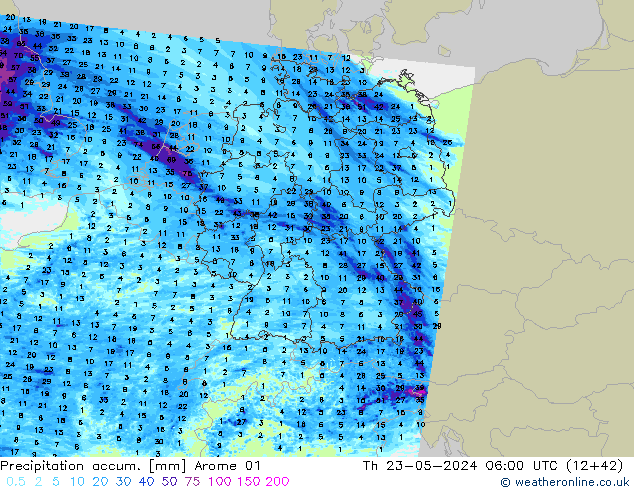 Toplam Yağış Arome 01 Per 23.05.2024 06 UTC