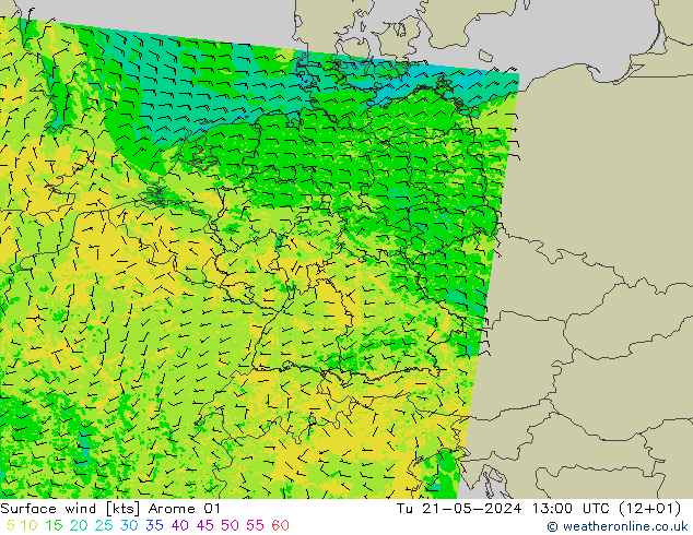 Surface wind Arome 01 Tu 21.05.2024 13 UTC