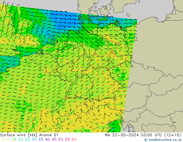 Surface wind Arome 01 We 22.05.2024 03 UTC