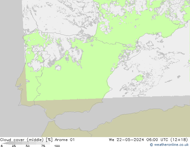 Bewolking (Middelb.) Arome 01 wo 22.05.2024 06 UTC