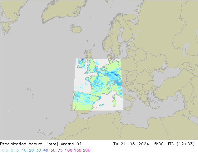 Precipitación acum. Arome 01 mar 21.05.2024 15 UTC