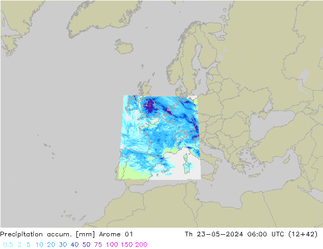 Precipitation accum. Arome 01 gio 23.05.2024 06 UTC