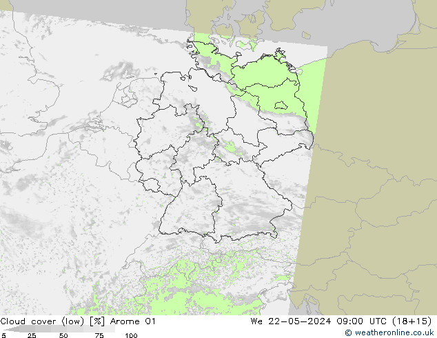 Bewolking (Laag) Arome 01 wo 22.05.2024 09 UTC