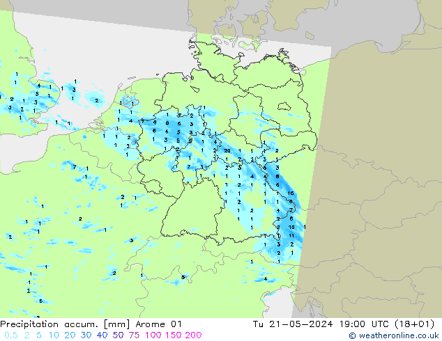 Nied. akkumuliert Arome 01 Di 21.05.2024 19 UTC