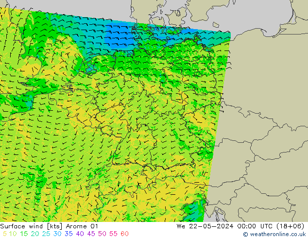 Surface wind Arome 01 St 22.05.2024 00 UTC