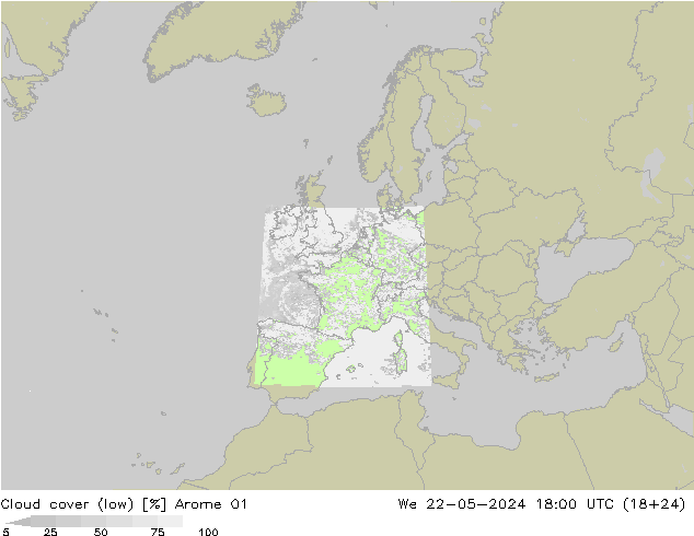 zachmurzenie (niskie) Arome 01 śro. 22.05.2024 18 UTC
