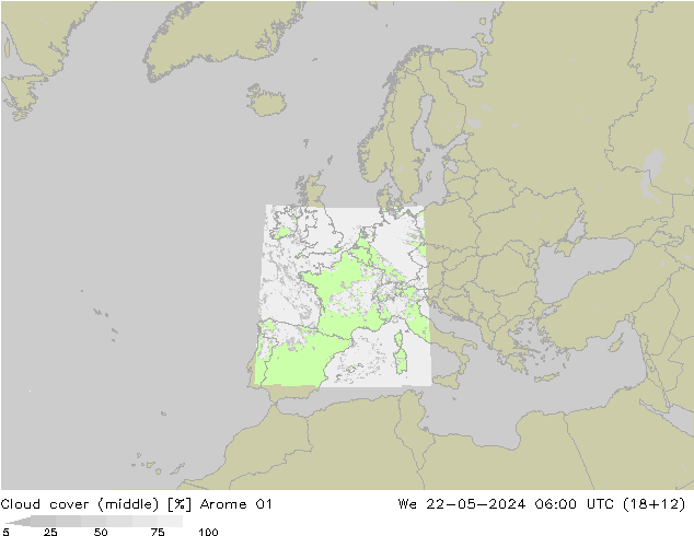 Nubi medie Arome 01 mer 22.05.2024 06 UTC