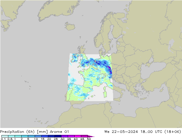 Precipitation (6h) Arome 01 We 22.05.2024 00 UTC
