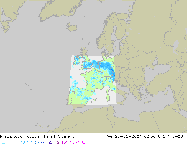 Precipitation accum. Arome 01 We 22.05.2024 00 UTC