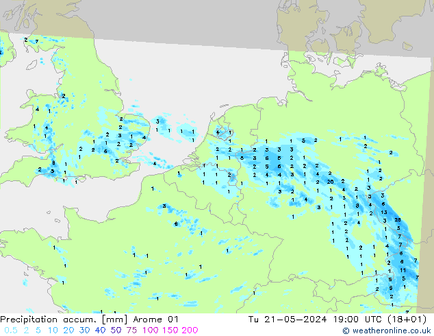 Precipitación acum. Arome 01 mar 21.05.2024 19 UTC
